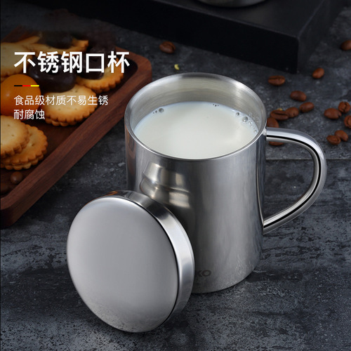 304 stainless steel double-layer insulated cup children's milk cup coffee cup with lid insulated anti-scalding cup tea anti-fall cup