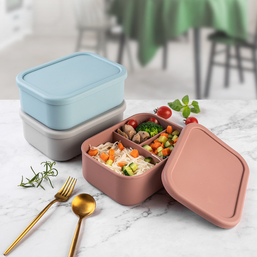 Silicone Lunch Box for Office Workers Microwave-Safe Heating Meal Container Divided Preservation Box Food-Grade Picnic Bento Box