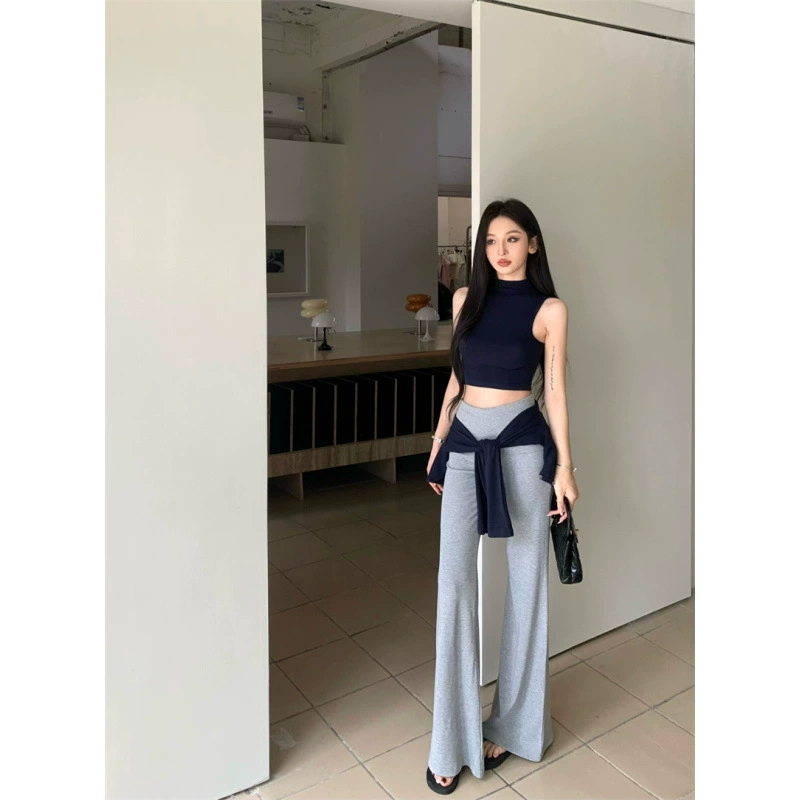 2025 женская мода ретро иностранный воротник кардиган набор брюки с прямым микророгом для женской одежды