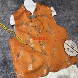 南油工厂马甲国风牡丹新中式早春山石桑蚕丝不退全真不换款丝宋锦