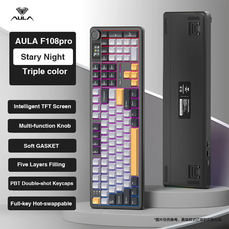 AULA Wolf Spider F108pro カスタムメカニカルキーボード ワイヤレス Bluetooth 3モード ゲーミングキーボードとマウス ホットスワップ対応|undefined