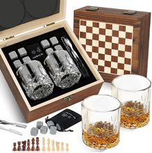 跨境威士忌酒具木盒套装 送礼家用双酒杯玻璃酒杯冰酒石套装