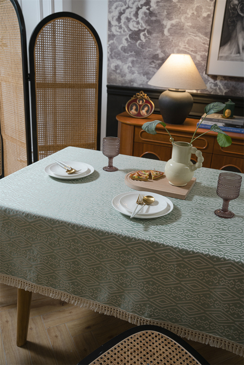 Nappe géométrique américaine INS, motif losanges ethnique, jacquard 100 % polyester avec pompons, rectangulaire_voghion.com