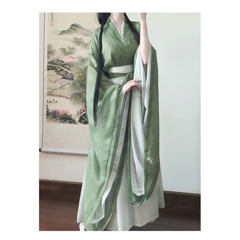 オリジナル漢服南北朝墨染め魏晋風古代衣装クロスネック戦国ローブ大袖腰丈八破りスカートデイリースーツ|undefined