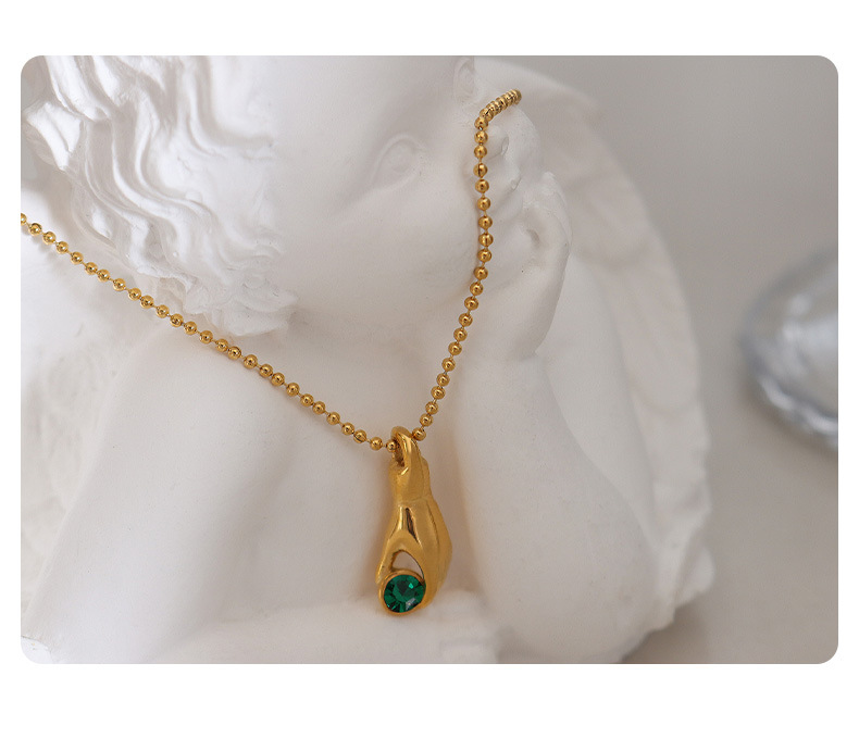 Fashion Hand Titanium Steel Pendant Necklace Inlay Zircon Stainless Steel Necklaces_colorza_3