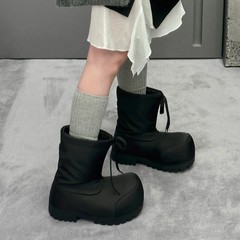 滑雪大头雪地靴2025冬季新款防水防滑抽绳厚底丑萌保暖增高短靴女