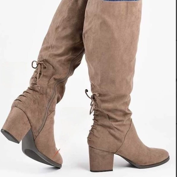 Осенние и зимние новые дикие толстые каблуки рыцарские сапоги 40-43 большие размеры толстые и заостренные женские сапоги