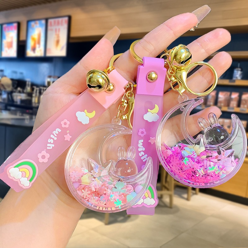 Online Celebrity aceite de color burbuja perla Luna conejo llavero chica corazón Quicksand botella colgante pareja mochila adornos hombres