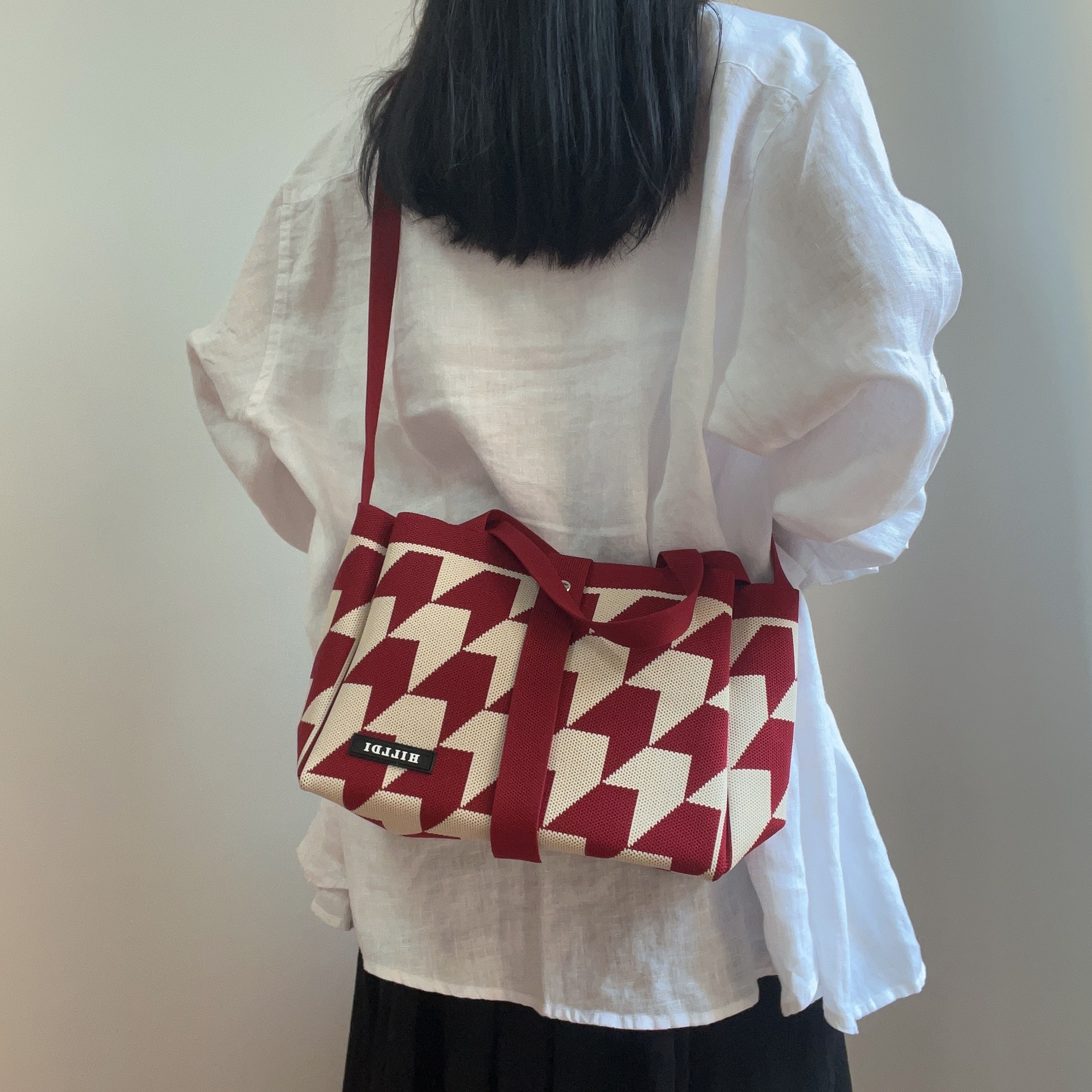 Sac à main cabas à motif pied-de-poule élégant et polyvalent_voghion.com