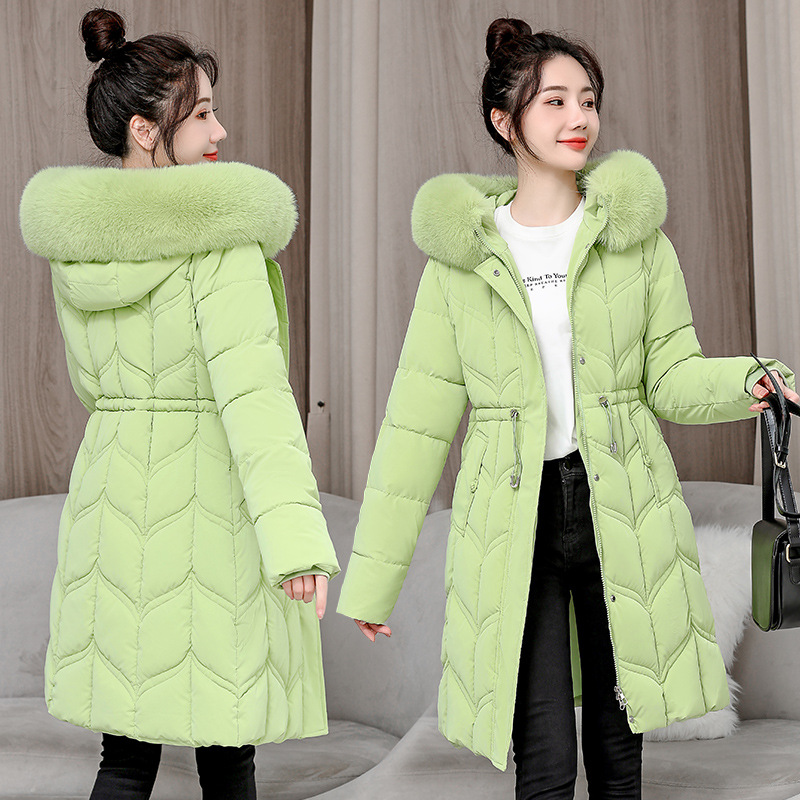 Europa invierno ropa de algodón plumón de mujer de estilo largo coreano cintura gruesa chaqueta de algodón nuevo abrigo de algodón gran cuello de cabello de moda image 8