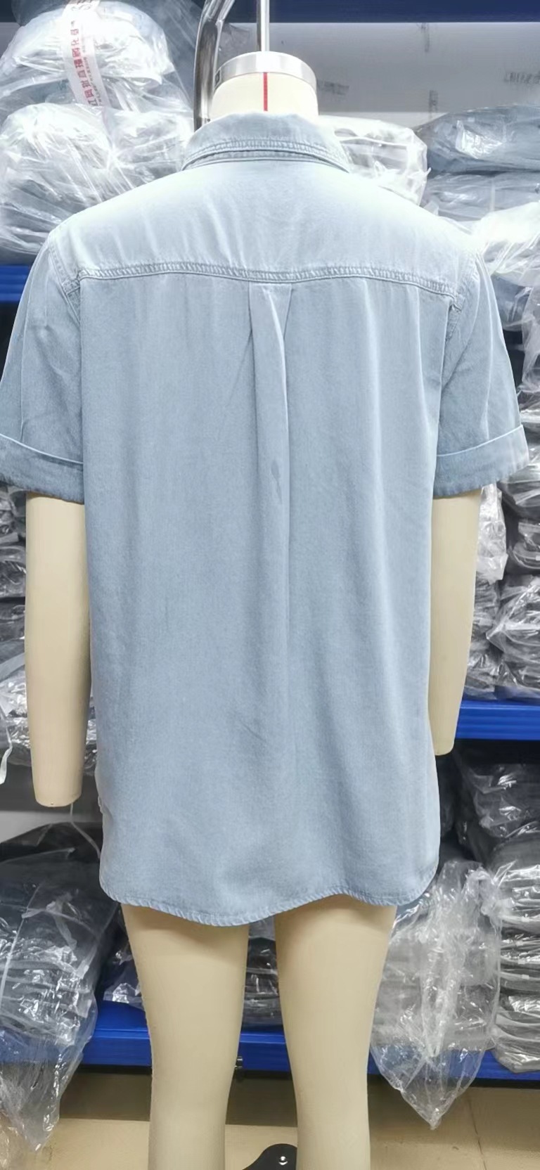 Camicia in denim sottile versatile da donna a maniche corte, giacche casual in denim_voghion.com