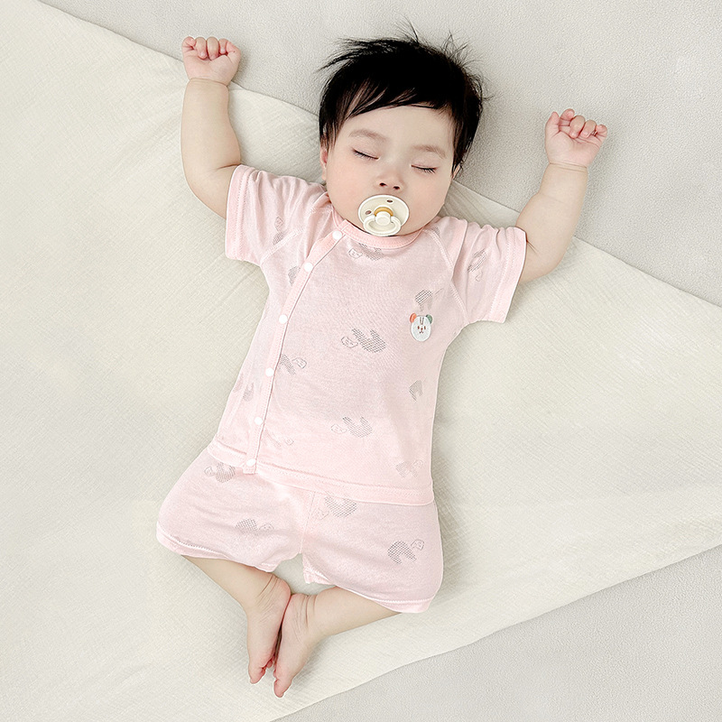 Traje de bebé verano para niños de manga corta delgada de dos piezas para niños y niñas ropa de entrepierna abierta ropa de verano para bebés image 8