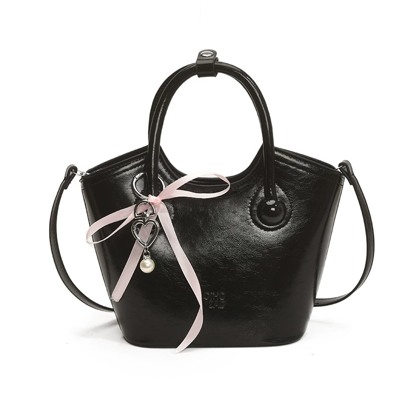 Compact summer handheld small bag, city style, top handle and shoulder strap, with/without pendant