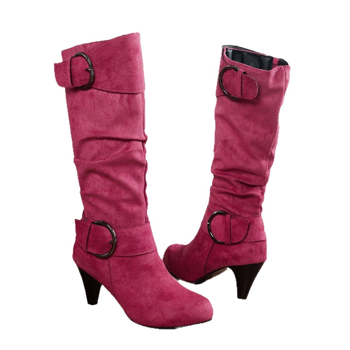 Sexy Overknee-Stiefel für Damen mit Blockabsatz, Gürtelschnalle, spitzer Zehenpartie, Übergröße, mittelhohem Absatz, modischem Herbststil_voghion.com