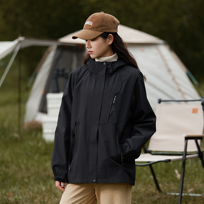 アウトドアマウンテンスタイルカップルスポーツウインドブレーカー単層防風防水ウインドブレーカー女性登山服メンズフード付き取り外し可能|undefined