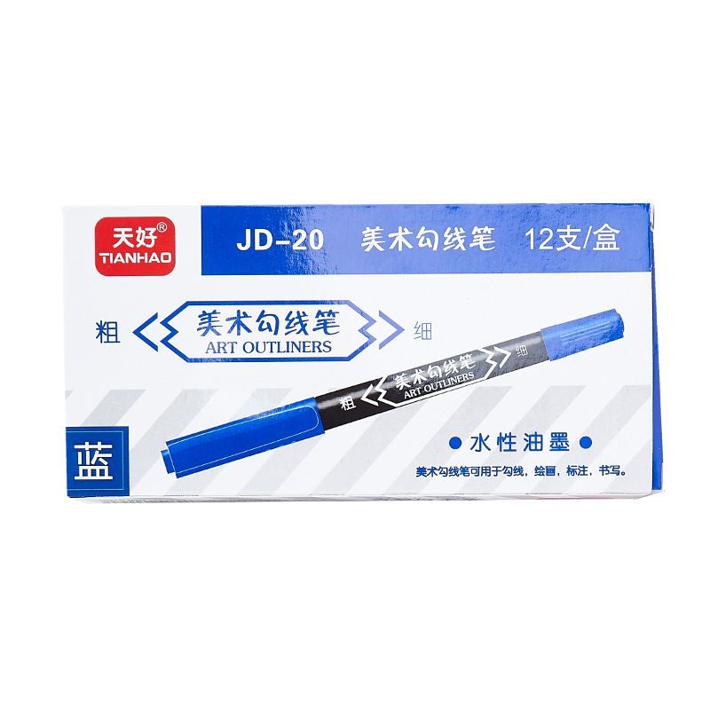 JD-20 arte pequeño tamaño marcador pluma doble cabeza espesor a base de agua marcador de tinta negro azul y rojo pincel de pintura