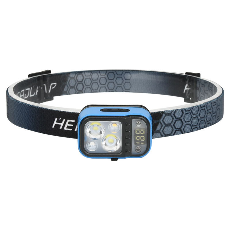 Transfronterizo nuevo LED de inducción faro digital eléctrico pantalla montado en la cabeza Faro de pesca Lámpara de trabajo al aire libre luz fuerte faro