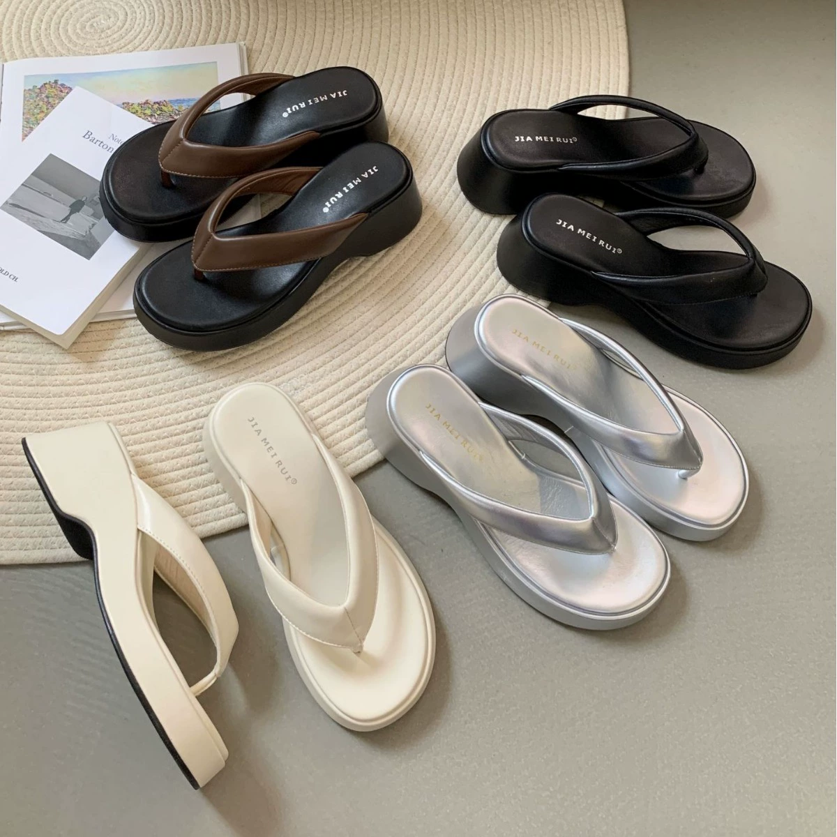 Flip flops platform, slippers, footwear, summer sandals, french style, 2024 years