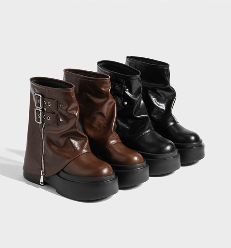 Pantaloncini da donna autunno/inverno 2025 con fibbia e cerniera laterale, stile hot girl alla moda e alla moda, design rialzato con suola spessa._voghion.com