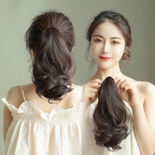 Japanese Wig Women's Short Ponytail Clamping Clip Big Wave Medium Long Short Ponytail Natural True Pear Flower Curly Hair Braid