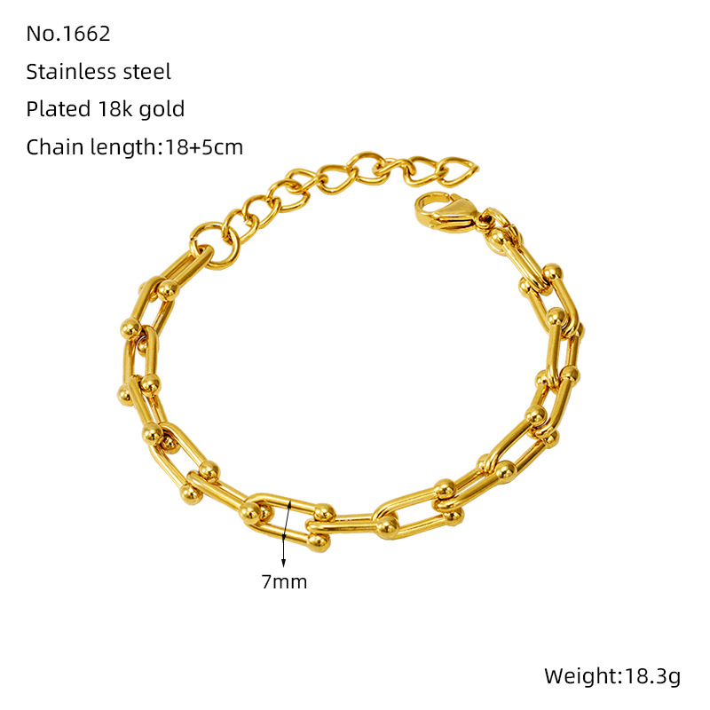 Muñeca de acero inoxidable hip-hop de moda europea y americana, diseño exagerado de acero de titanio chapado en oro, joyas de mano unisex