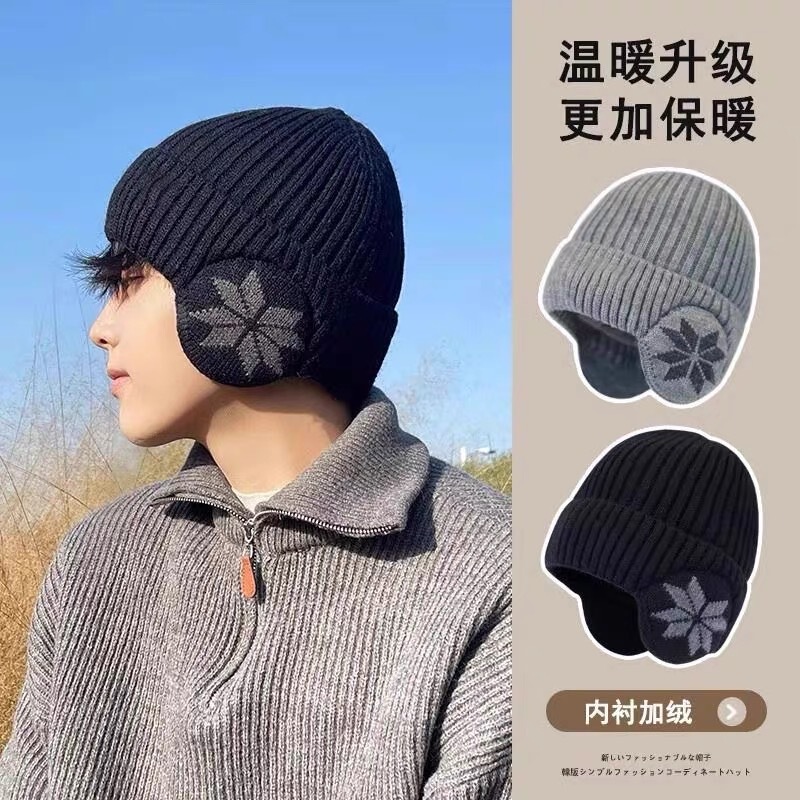 帽子男冬季护耳帽骑行保暖冷帽大头围毛线帽男包头加绒针织帽男士|undefined