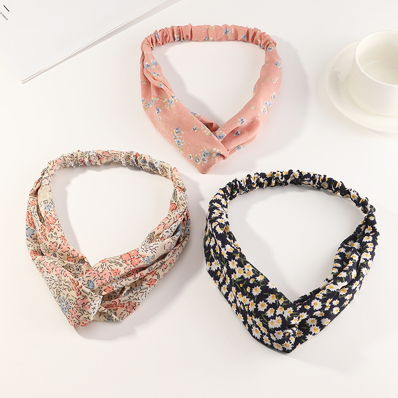 New Retro Floral Elastic Cross  Hair Band display picture 7