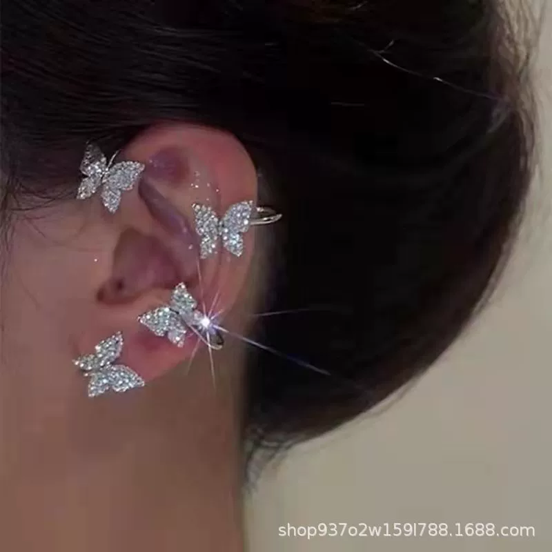 Сережки-ушки, дизайны из циркона и бахромы, клипсы без пирсинга, серебристые или золотистые