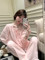 实拍  甜美粉色少女蕾丝拼接花边家居服睡衣套装