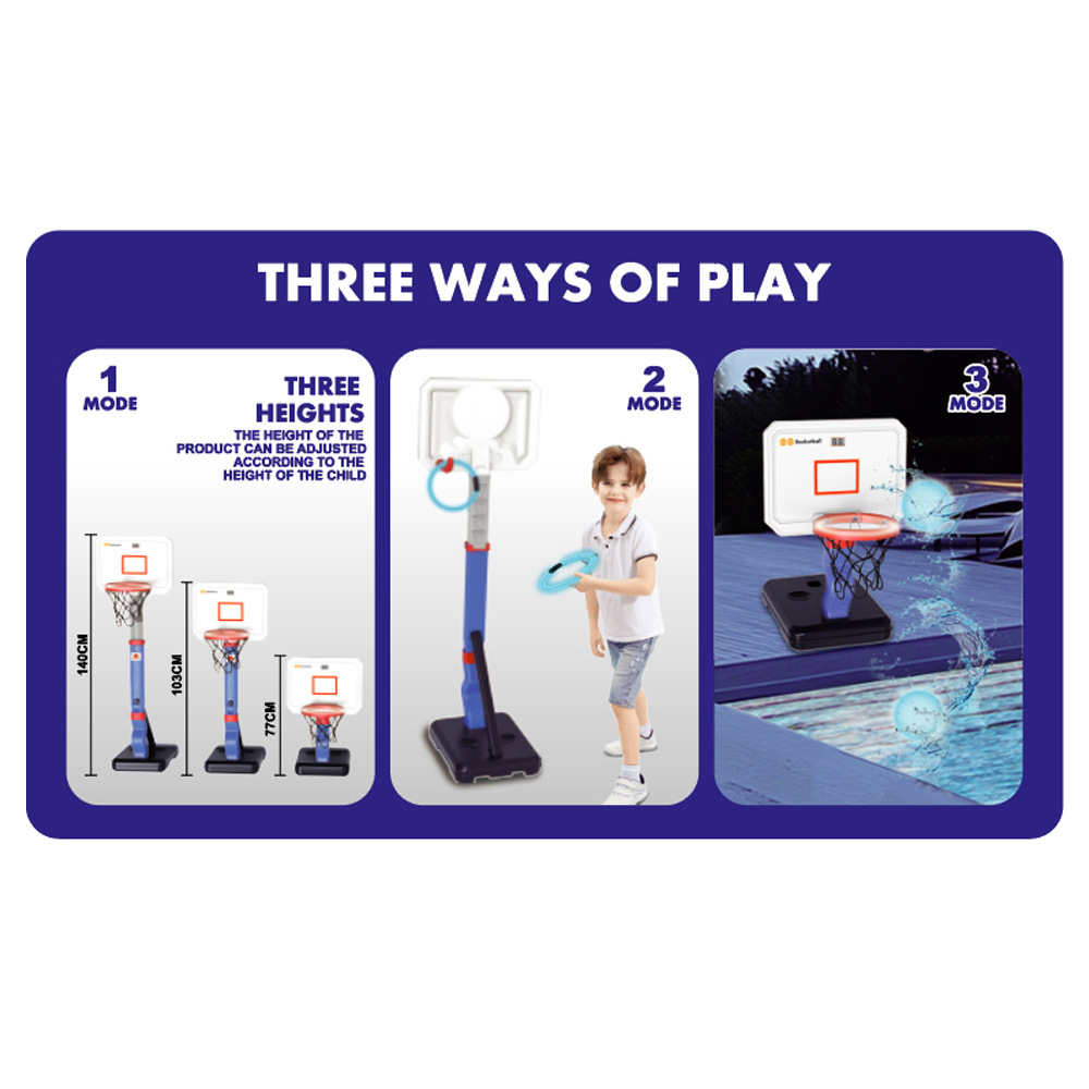 Soporte de baloncesto de piscina 4 en 1 transfronterizo, juego de puntuación de iluminación de juguete, anillo de iluminación, juego de deportes al aire libre de béisbol