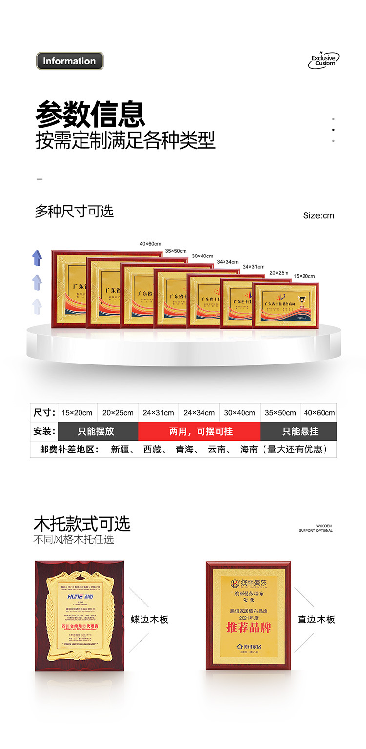 立体浮雕金箔奖牌木质授权牌木托奖牌颁奖纪念荣誉证书金箔相画框详情4