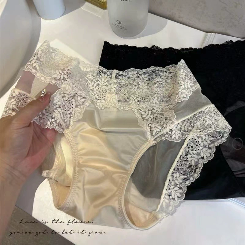 Summer lace sexy silk pants, french style, mid rise, high-quality style