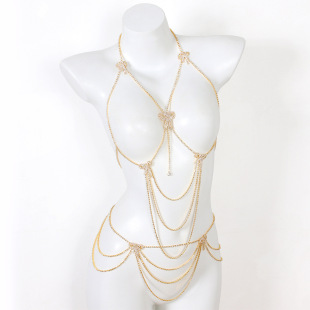 Trendy European and American Hot Girl Fashion Multi-Layer Chain Body Chain Nightclub Beach Bikini Halter Neck Chest Chain for Women