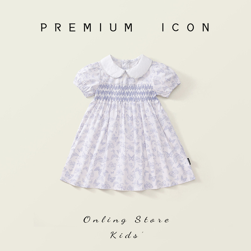 Girls' Butterfly Printed dress 2025 Summer New Children's French Pastoral Lapel Princess Dress