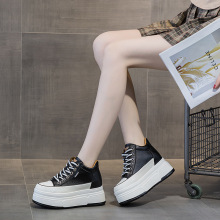 24年秋季新款中帮小个子厚底坡跟松糕女鞋内增高休闲鞋女潮靴加绒