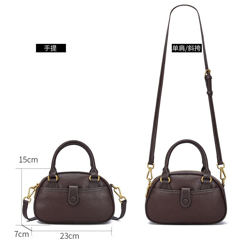 Genuine Leather Women's Small Bag 2025 New Arrival Vegetable Tanned Cowhide Niche Handbag Vintage Commuter Shoulder Crossbody Bag - Thumbnail 4