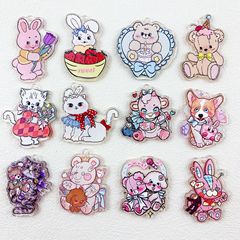 新商品の閃き粉のアクリルの浮き彫りのプリントの両面の漫画のウサギのパンダの動物のシリーズのDIYの装飾品の掛け物