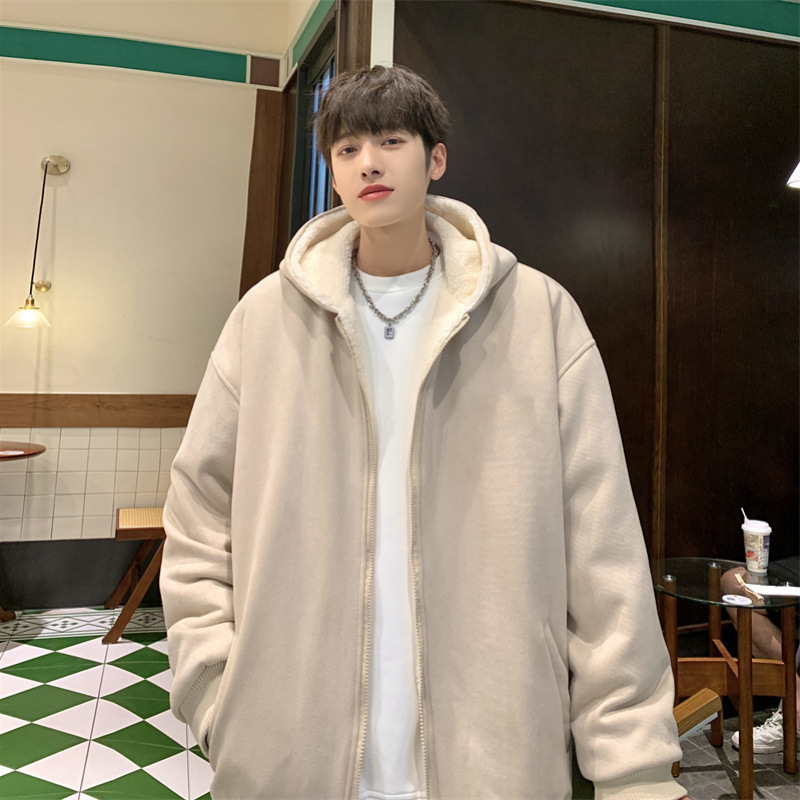 가을과 겨울 두꺼운 양고기 후드 루즈 기모 커플 단색 하이 스트리트 코튼 패딩 자켓 코튼 패딩 재킷 미국면 패딩 자켓 윈터 코트