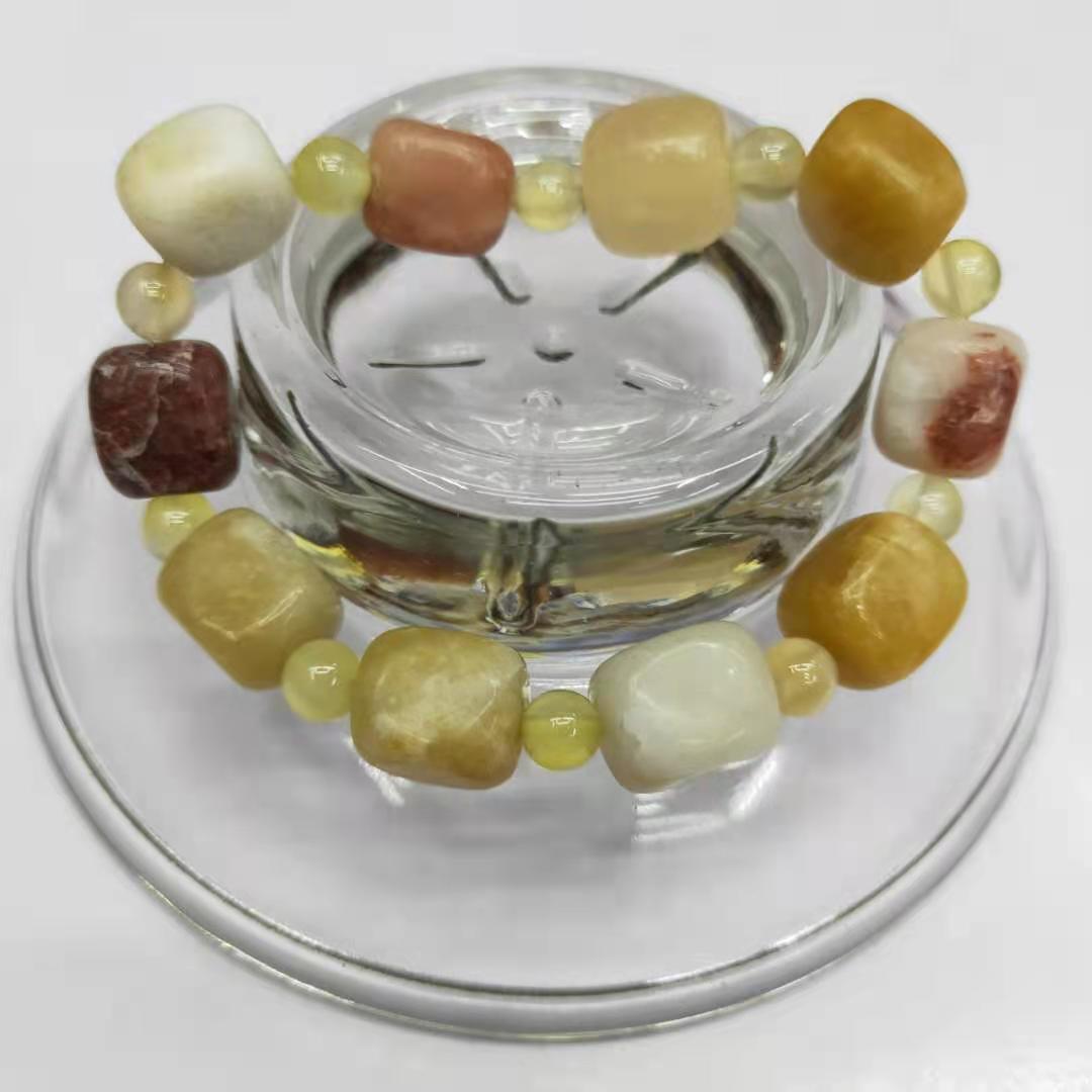 Factory wholesale of natural square yellow jade irregular combination bracelets, diy yellow jade bracelets, Buddhist prayer beads and lucky charms detail image 8
