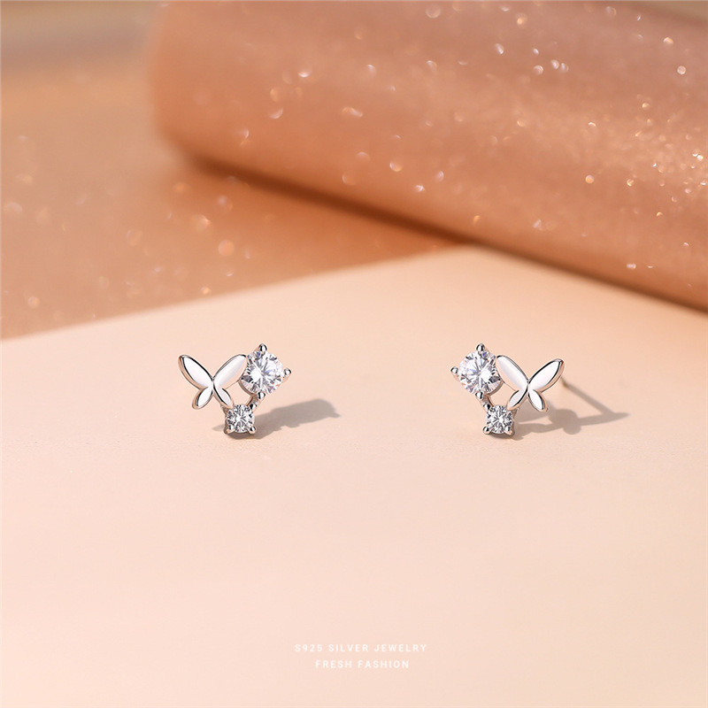 Butterfly Zircon Stud Earrings For Women Elegant Silver Jewellery_voghion.com