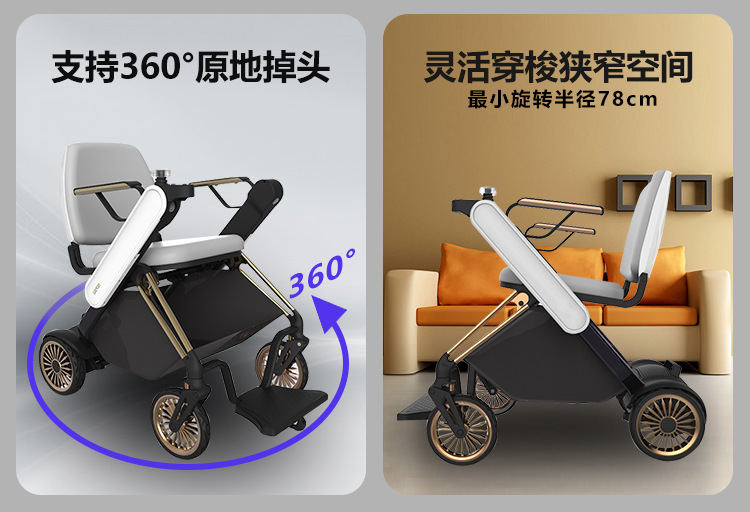 Electric Wheelchair, Electric Foldable Lightweight Intelligent Fully Automatic Mobility Scooter for the Elderly, Four-Wheel Lithium Battery Wheelchair