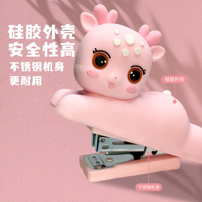Cute Silicona Deer Mini Grapadora 24/6 Pequeña Grapadora creativa Conveniente Grapadora multifuncional para oficina