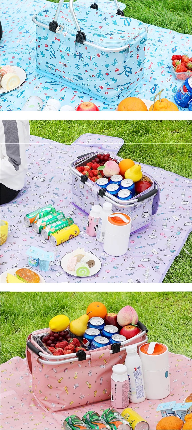 Foldable picnic basket, complete set of picnic equipment, essential tool for spring outings, outdoor camping insulated storage box, carrying basket