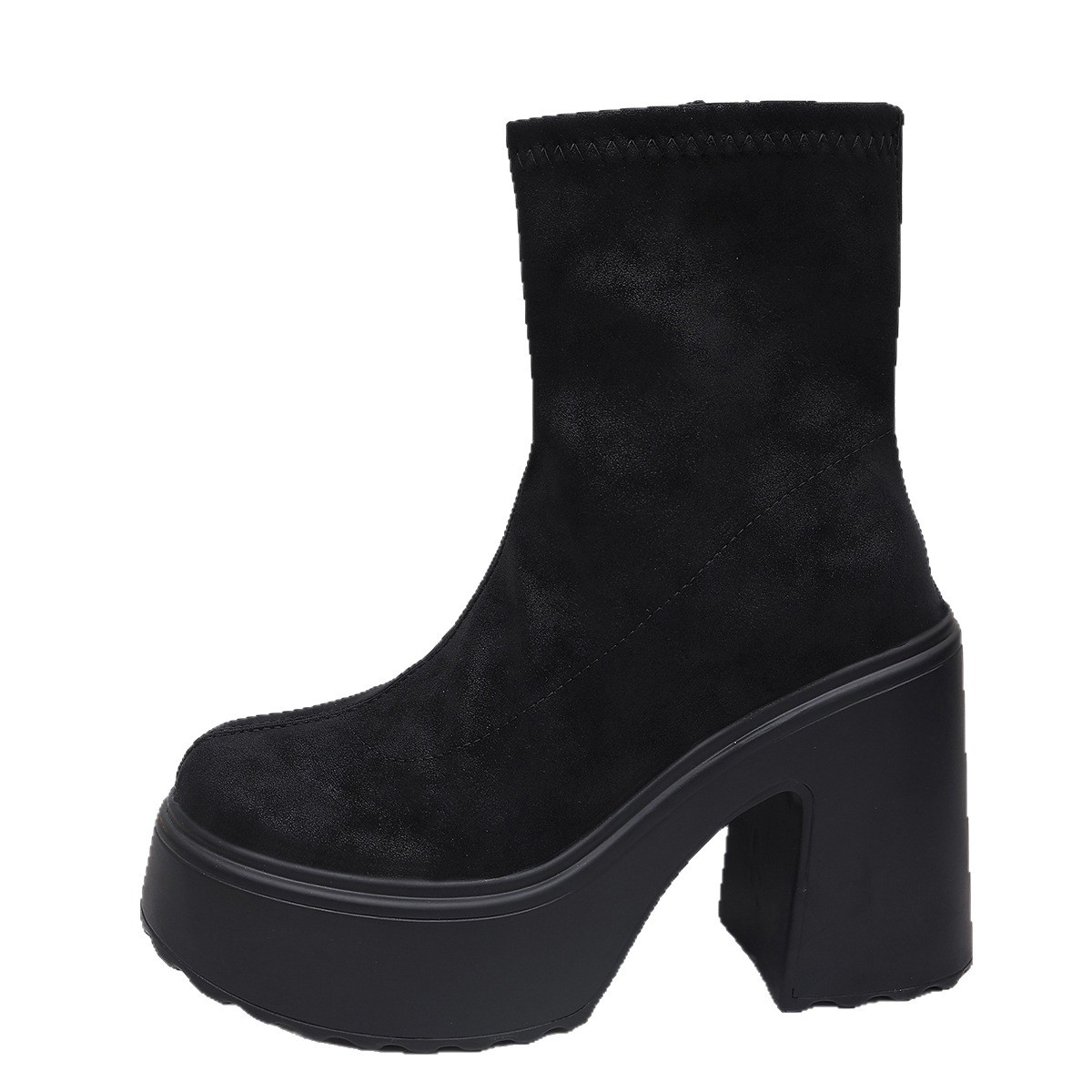 Botines con Cierre Lateral y Tacón Ancho para Mujer Talla Grande de Terciopelo Antideslizante image 6
