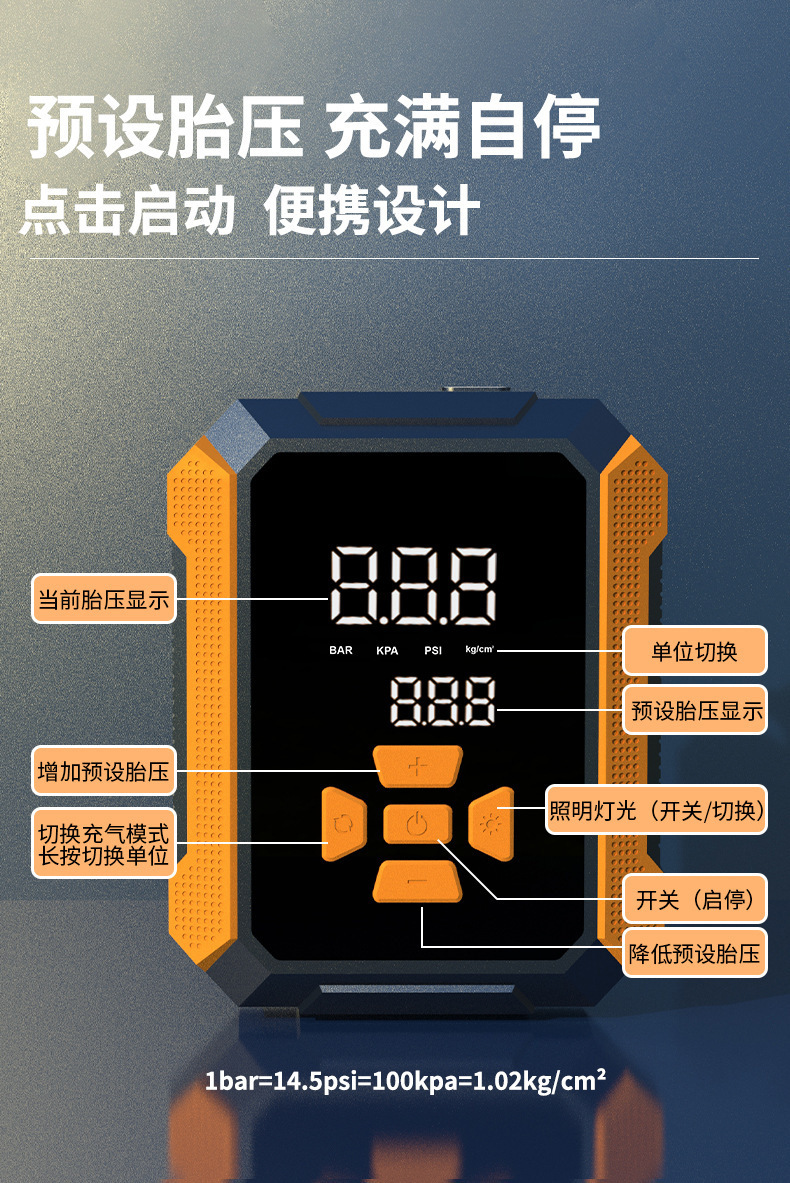Car Air Compressor 12V Electric Portable Tire Inflator with Digital Display and Preset Function Mini Car Air Pump