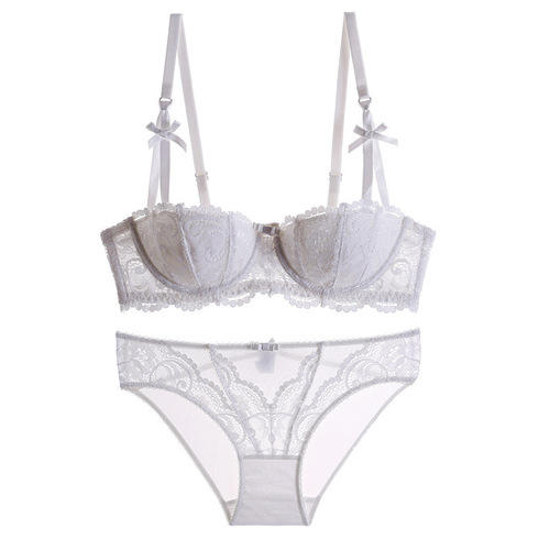 Factory Wholesale European and American Sexy 1/2 Half Cup Court Vine Embroidered Lace Bra Set for Women 