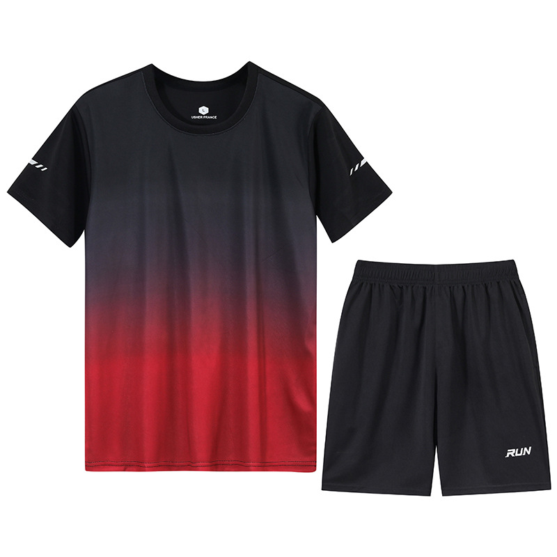 2024 New gradient color summer men and women couple short sleeve sports breathable suit sportswear T-shirt + shorts
