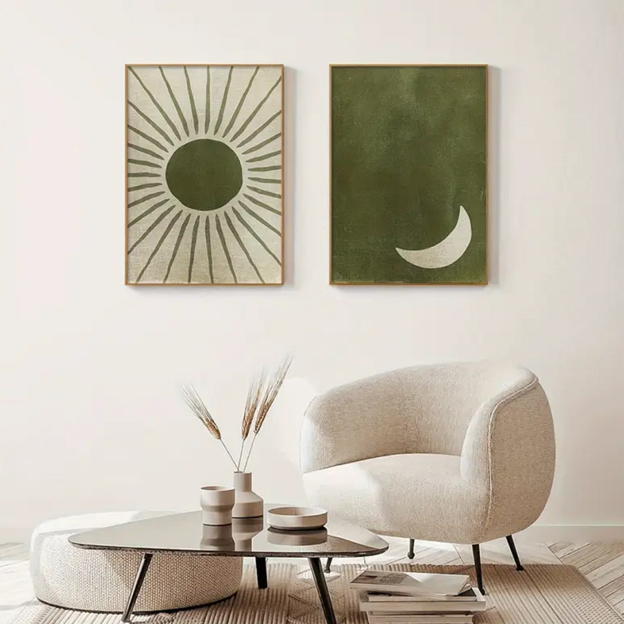 Sin Amazonas Abstract Verde Sol Luna Sol Luna Salón Dormitorio Canvas Pintura Núcleo Poster Sin Enmarcado