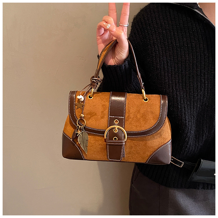 High-End Suede Satchel Saddle Bag for Women 2025 New Fashion Retro Shoulder Bag Work Clothing Versatile Crossbody Bag