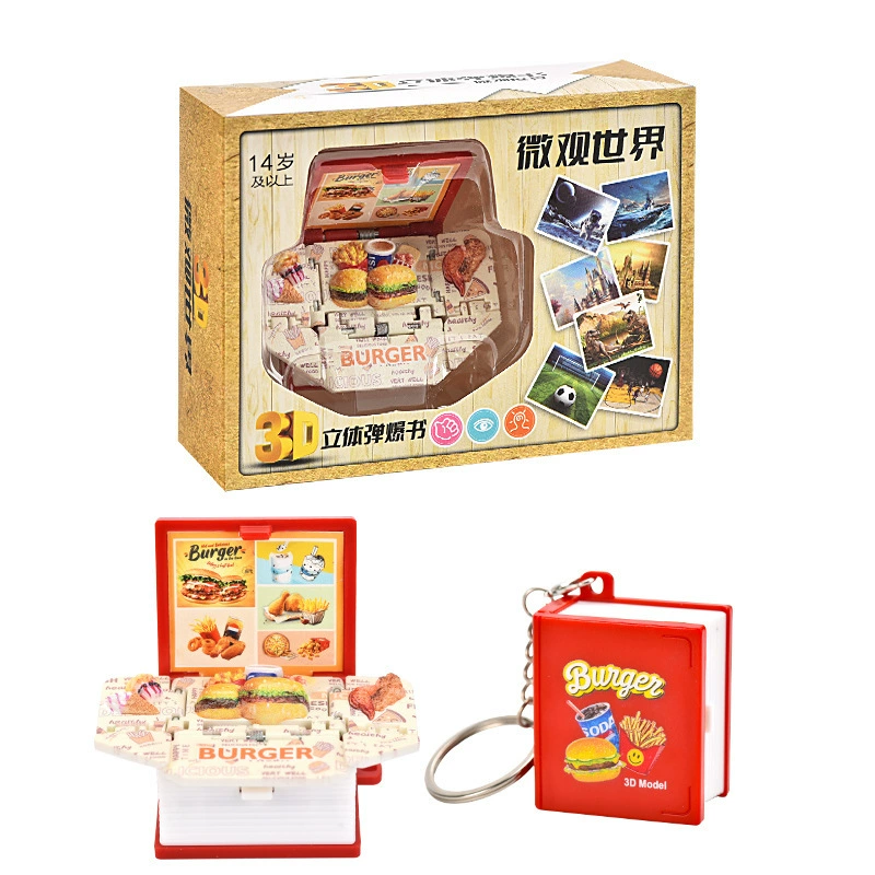 3D Folding Book Keychain, Mini Pop-Up Diorama, Assorted Themes, OPP/Box Packaging